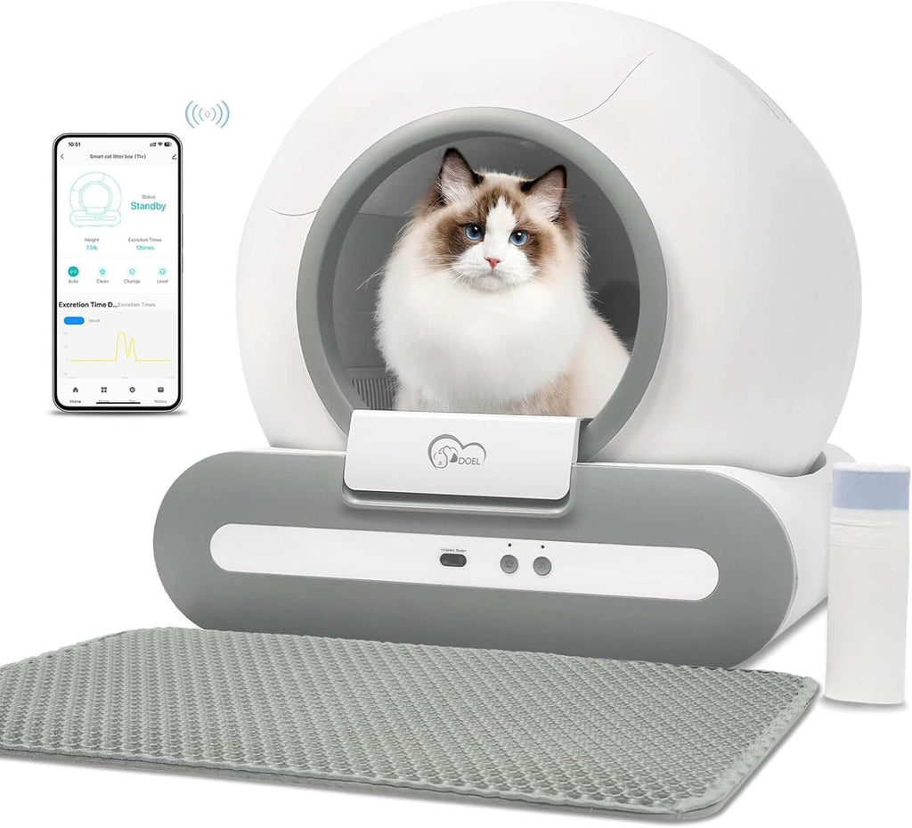 T1+ Selbstreinigende Katzentoilette, automatisch, intelligent, mit Geruchsfilter und Sicherheitssensoren.