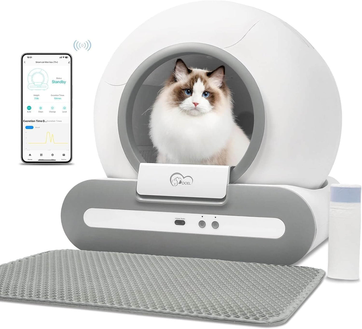 T1+ Automatic Self-Cleaning Cat Litter Box Auto Smart Litter Machine Odor Filter and safety sensors.