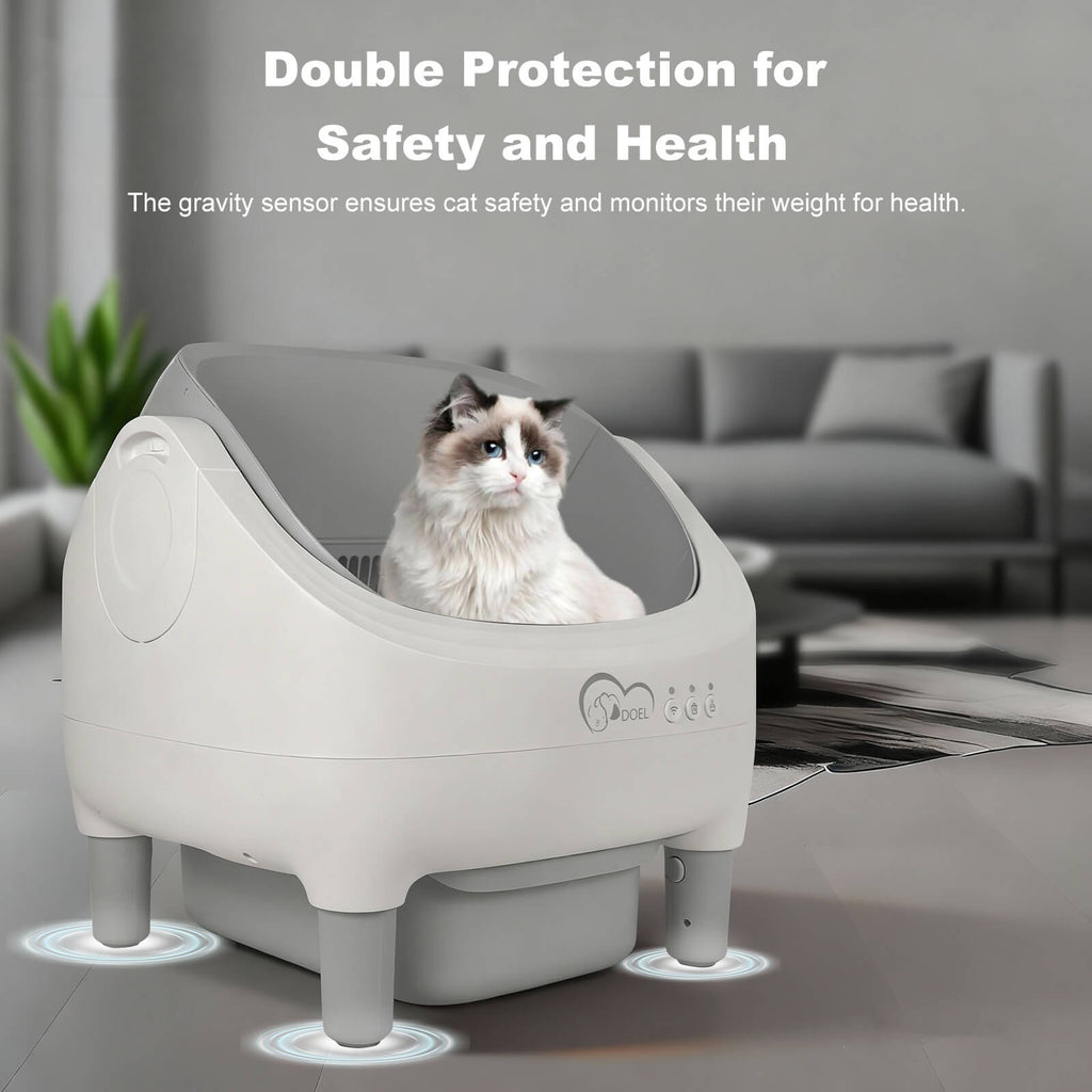 Smarte App-Steuerung, offene, automatische Katzentoilette mit doppelten Sicherheitssensoren, selbstreinigend