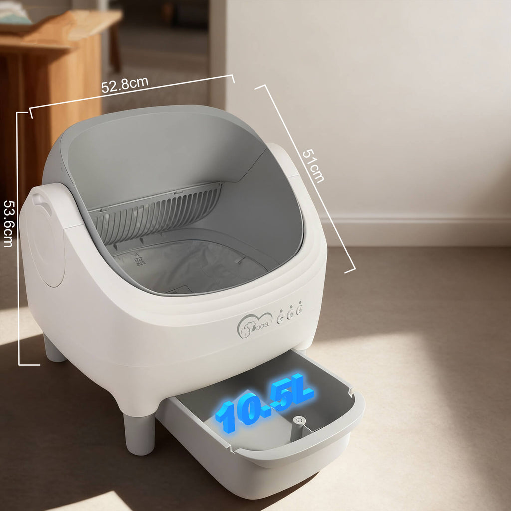 Smarte App-Steuerung, offene, automatische Katzentoilette mit doppelten Sicherheitssensoren, selbstreinigend