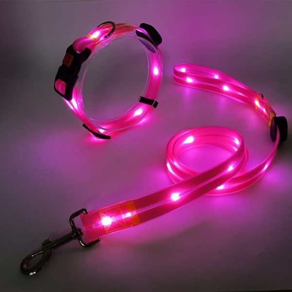 Luminous LED Pet Leash USB Charging PVC Rubber Coated Waterproof Material Collar Dog Walking LED Lead - 图片 2